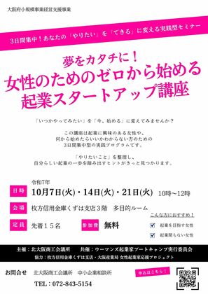 北大阪商工会議所の実践起業セミナーに登壇します（2025/10）